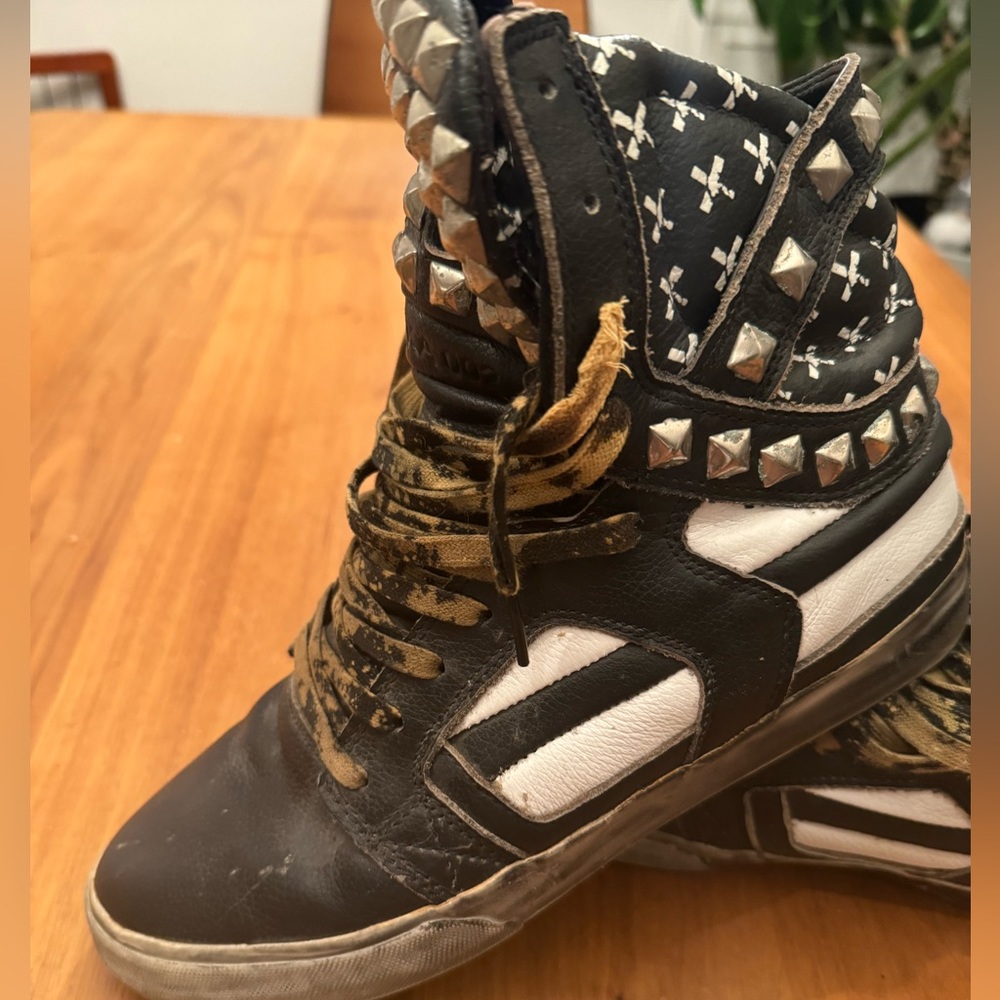 Vintage 2011 SUPRA Muska SkyTop 2 Black Flags distressed custom Studded … - Picture 2 of 9